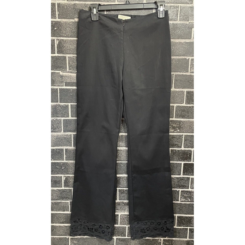 CACHE Vintage Y2K Black Lace Hem Pants Size 6 Embroidered Slim Fit